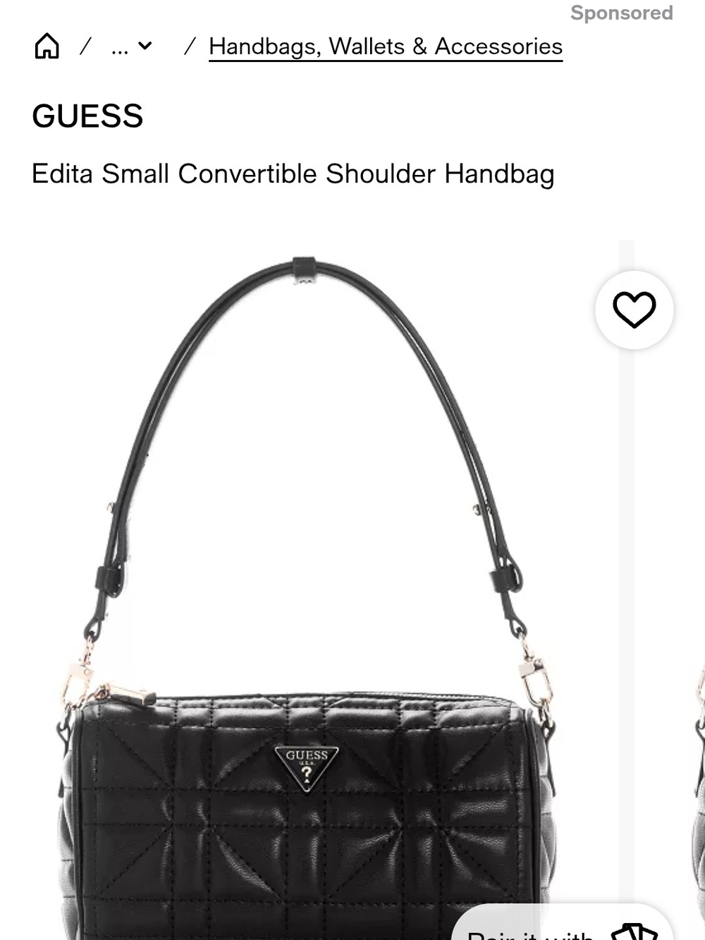 GUESS Black Quilted Edita Convertible Shoulder Bag